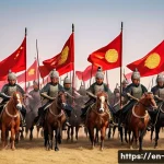 한무제의 중국 통일 전략 - **A grand and powerful scene depicting the Han Dynasty's military prowess during the Xiongnu Campaig...