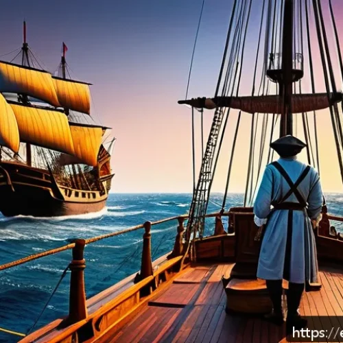대항해 시대 포르투갈과 스페인 - A detailed historical scene of Portuguese navigators in the 15th century, aboard a caravel ship with...