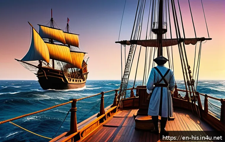 대항해 시대 포르투갈과 스페인 - A detailed historical scene of Portuguese navigators in the 15th century, aboard a caravel ship with...