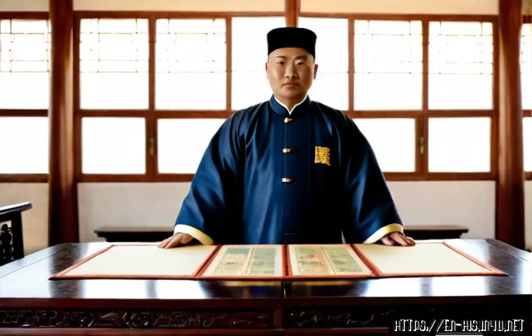 청나라와 서양 열강의 대립 - Photorealistic historical scene of a Qing dynasty Chinese official in ornate but modest court robes ...